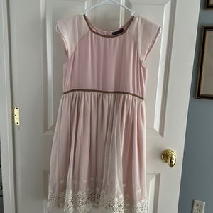 Pink silk and sheer girls dress. Spanish brand Tizzas